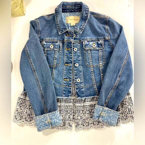Anthropologie Jackets & Blazers - Anthropologie Pilcro and the Letterpress Jean Jacket Eyelet Navy Flower Size M